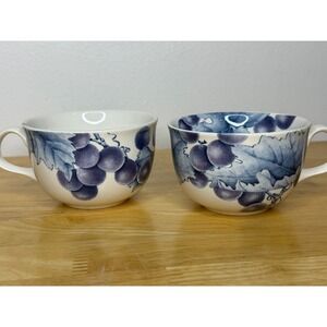 Vintage Barratts‎ Vineyard x2 Blue Purple Grape Vine Ceramic Mugs Coffee Cups
